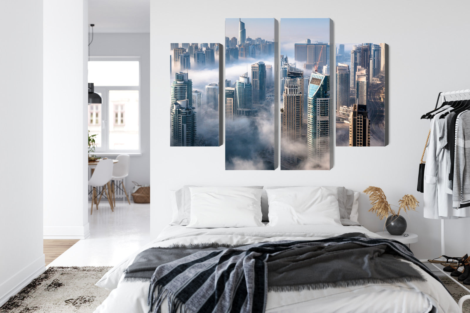 Obraz Wieloczęściowy Panorama Dubaju We Mgle – miejska kompozycja do wnętrz nowoczesnych i minimalistycznych – widok 6