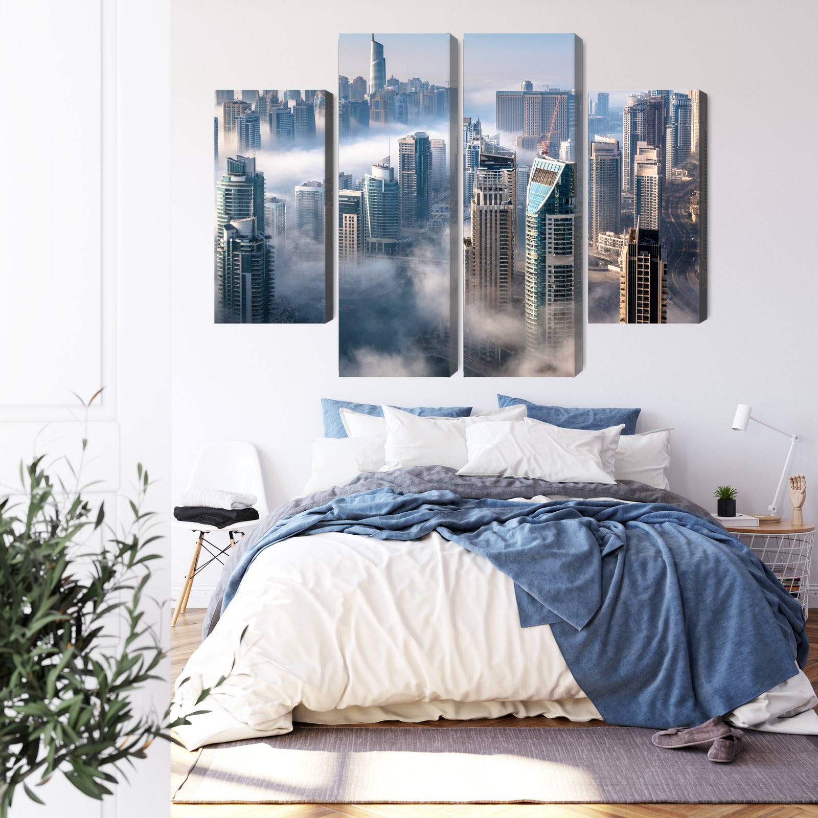 Obraz Wieloczęściowy Panorama Dubaju We Mgle – miejska kompozycja do wnętrz nowoczesnych i minimalistycznych – widok 2
