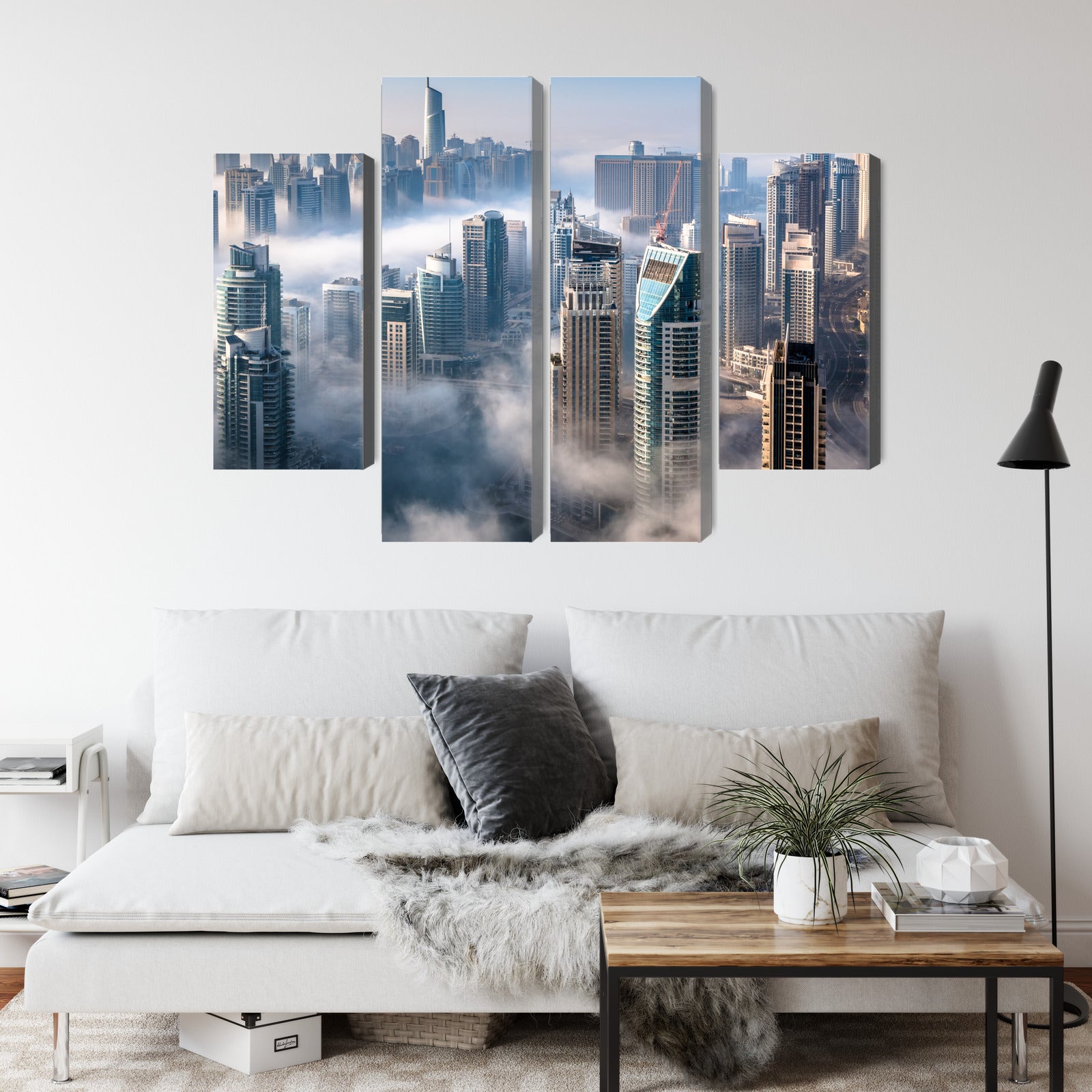 Obraz Wieloczęściowy Panorama Dubaju We Mgle – miejska kompozycja do wnętrz nowoczesnych i minimalistycznych – widok 3