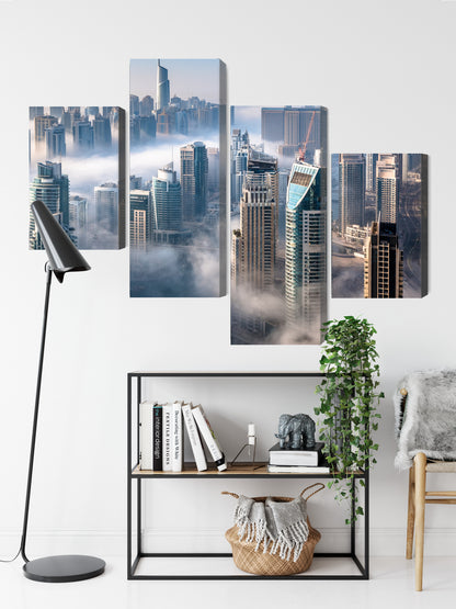 Obraz Wieloczęściowy Dubaj We Mgle – nowoczesna panorama metropolii do wnętrz loftowych, glamour i minimalistycznych – widok 8