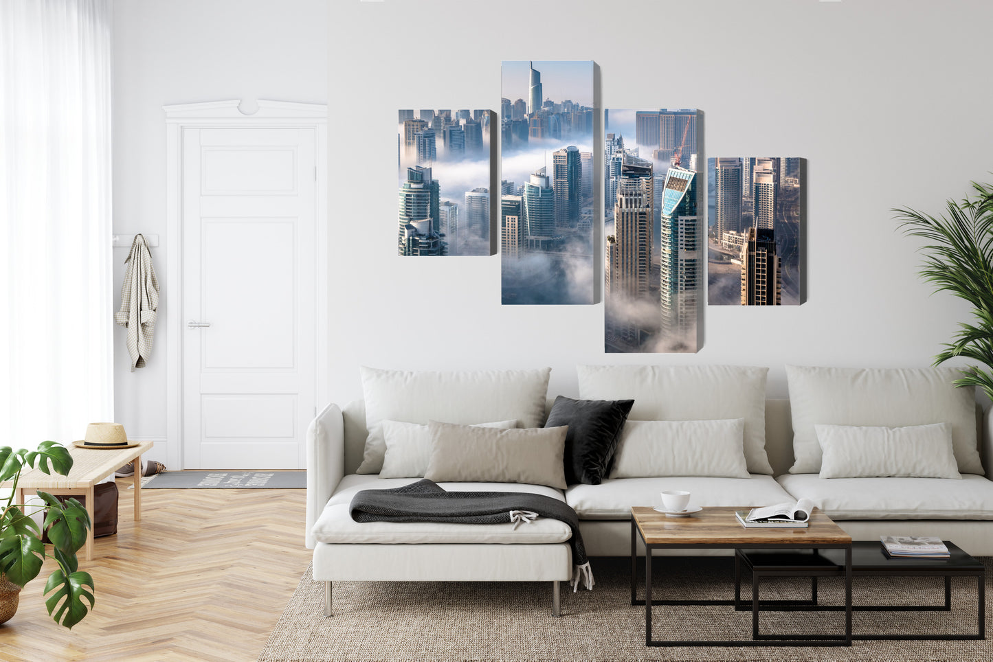 Obraz Wieloczęściowy Dubaj We Mgle – nowoczesna panorama metropolii do wnętrz loftowych, glamour i minimalistycznych – widok 5
