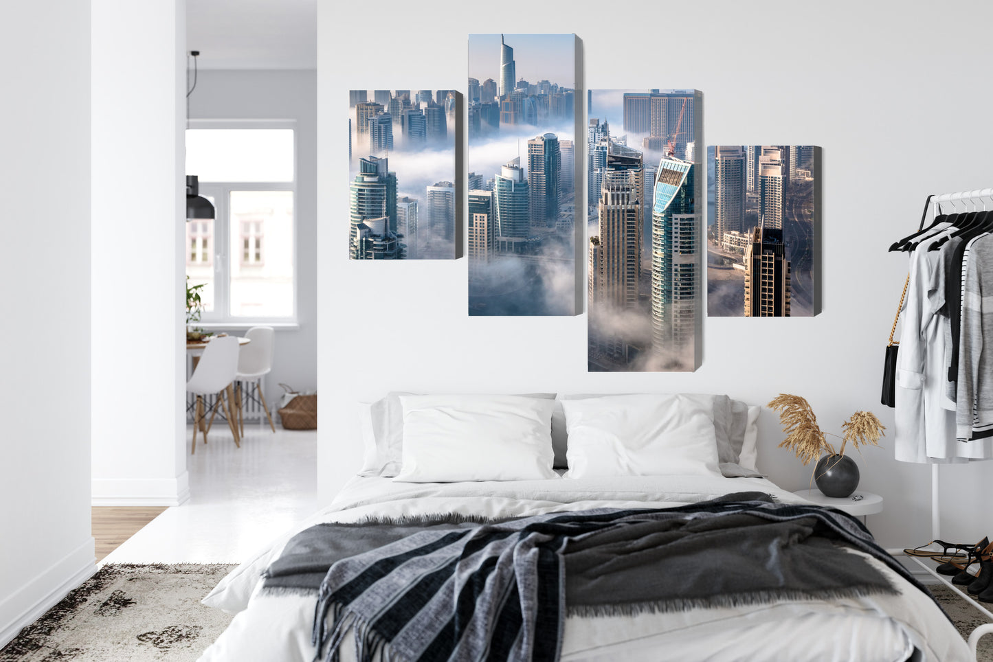Obraz Wieloczęściowy Dubaj We Mgle – nowoczesna panorama metropolii do wnętrz loftowych, glamour i minimalistycznych – widok 6