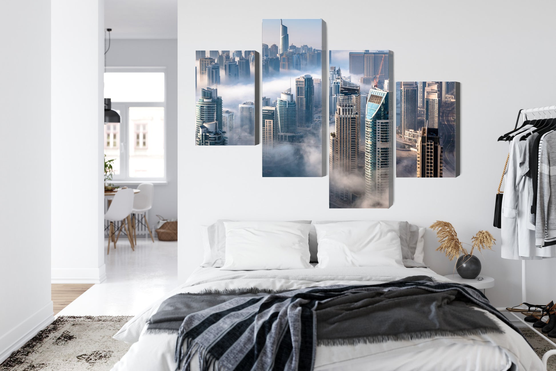 Obraz Wieloczęściowy Dubaj We Mgle – nowoczesna panorama metropolii do wnętrz loftowych, glamour i minimalistycznych – widok 6