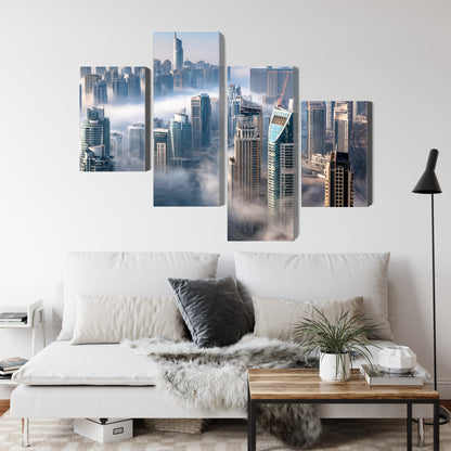 Obraz Wieloczęściowy Dubaj We Mgle – nowoczesna panorama metropolii do wnętrz loftowych, glamour i minimalistycznych – widok 3