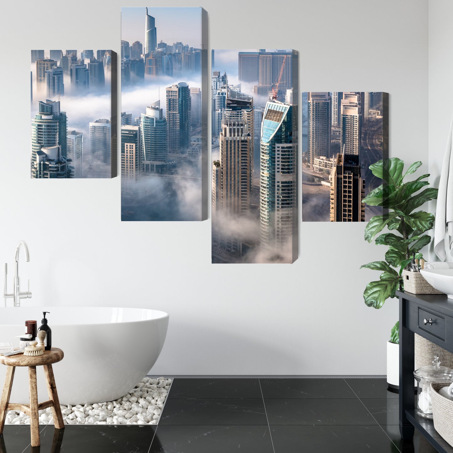 Obraz Wieloczęściowy Dubaj We Mgle – nowoczesna panorama metropolii do wnętrz loftowych, glamour i minimalistycznych – widok 4