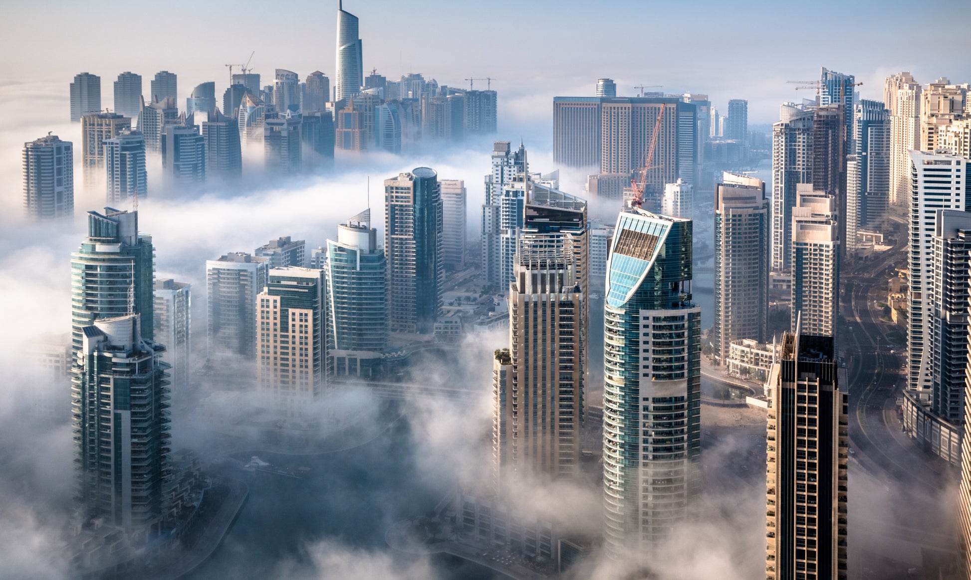 Obraz Wieloczęściowy Panorama Dubaju – metropolitalny do wnętrz nowoczesnych, glamour i art déco 250x150