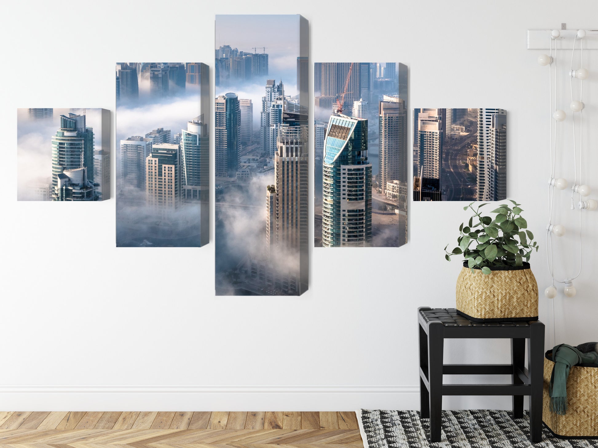 Obraz Wieloczęściowy Panorama Dubaju – metropolitalny do wnętrz nowoczesnych, glamour i art déco – widok 7