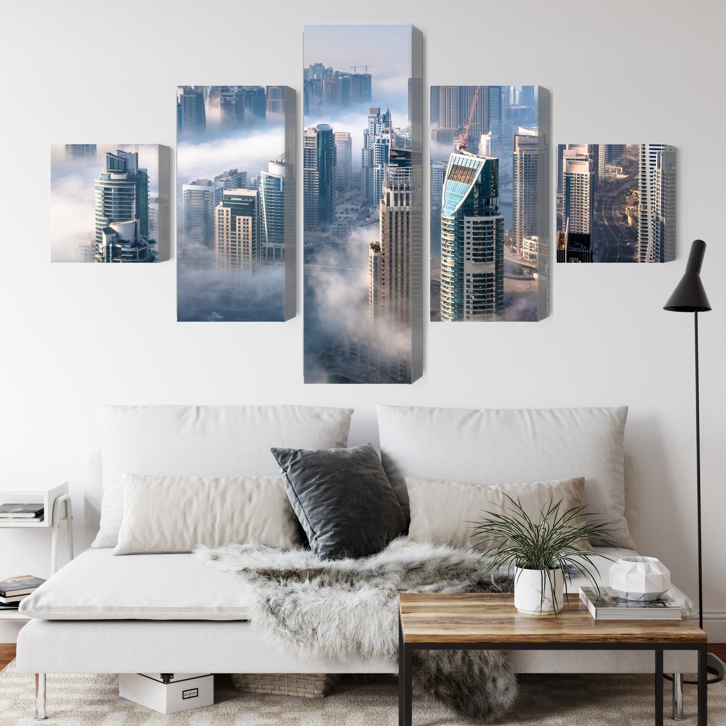 Obraz Wieloczęściowy Panorama Dubaju – metropolitalny do wnętrz nowoczesnych, glamour i art déco – widok 3