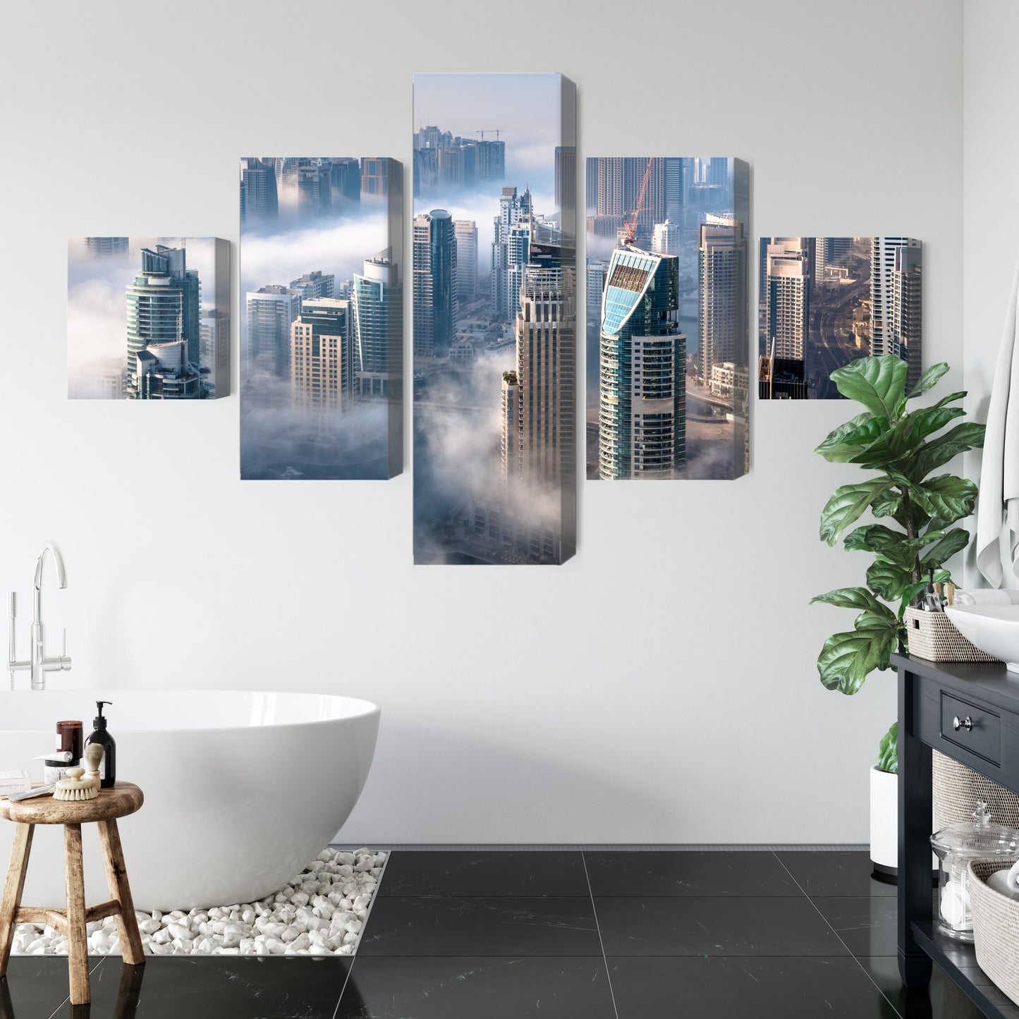 Obraz Wieloczęściowy Panorama Dubaju – metropolitalny do wnętrz nowoczesnych, glamour i art déco – widok 4