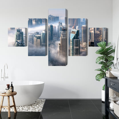 Obraz Wieloczęściowy Panorama Dubaju – metropolitalny do wnętrz nowoczesnych, glamour i art déco – widok 4