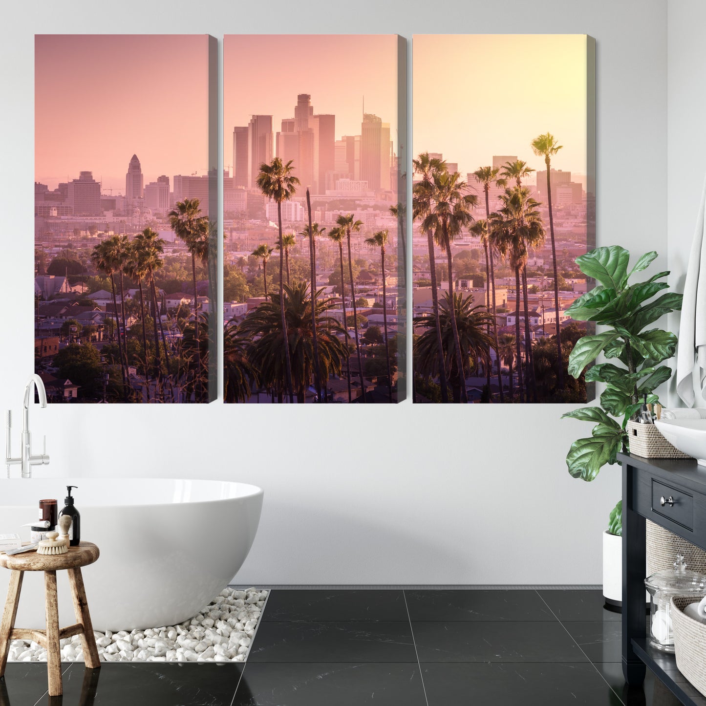 Obraz Wieloczęściowy Los Angeles O Zachodzie Słońca – miejska energia do wnętrz nowoczesnych i loftowych – widok 4