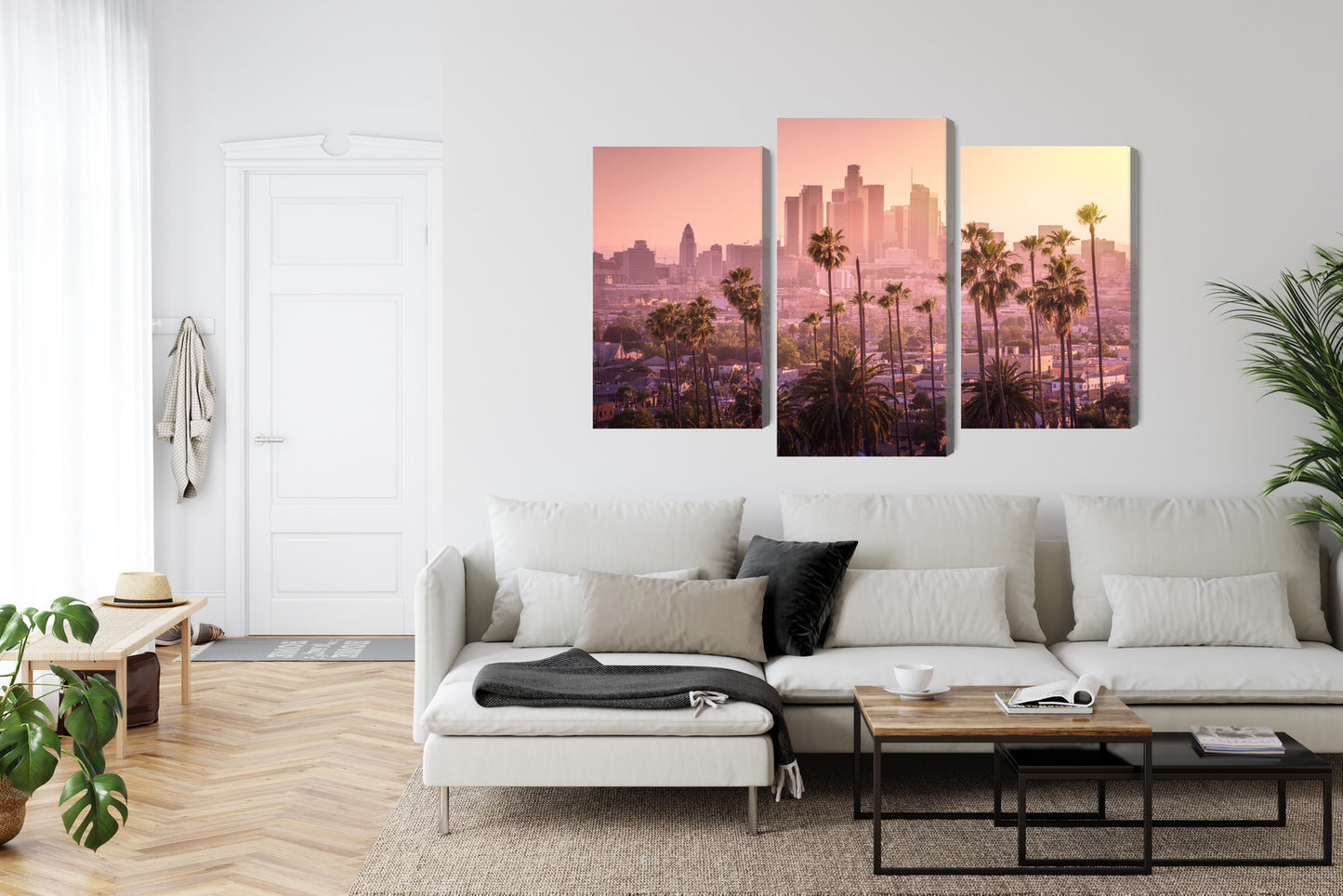 Obraz Wieloczęściowy Panorama Los Angeles – miejski zachód słońca do wnętrz nowoczesnych, industrialnych i loftowych – widok 5