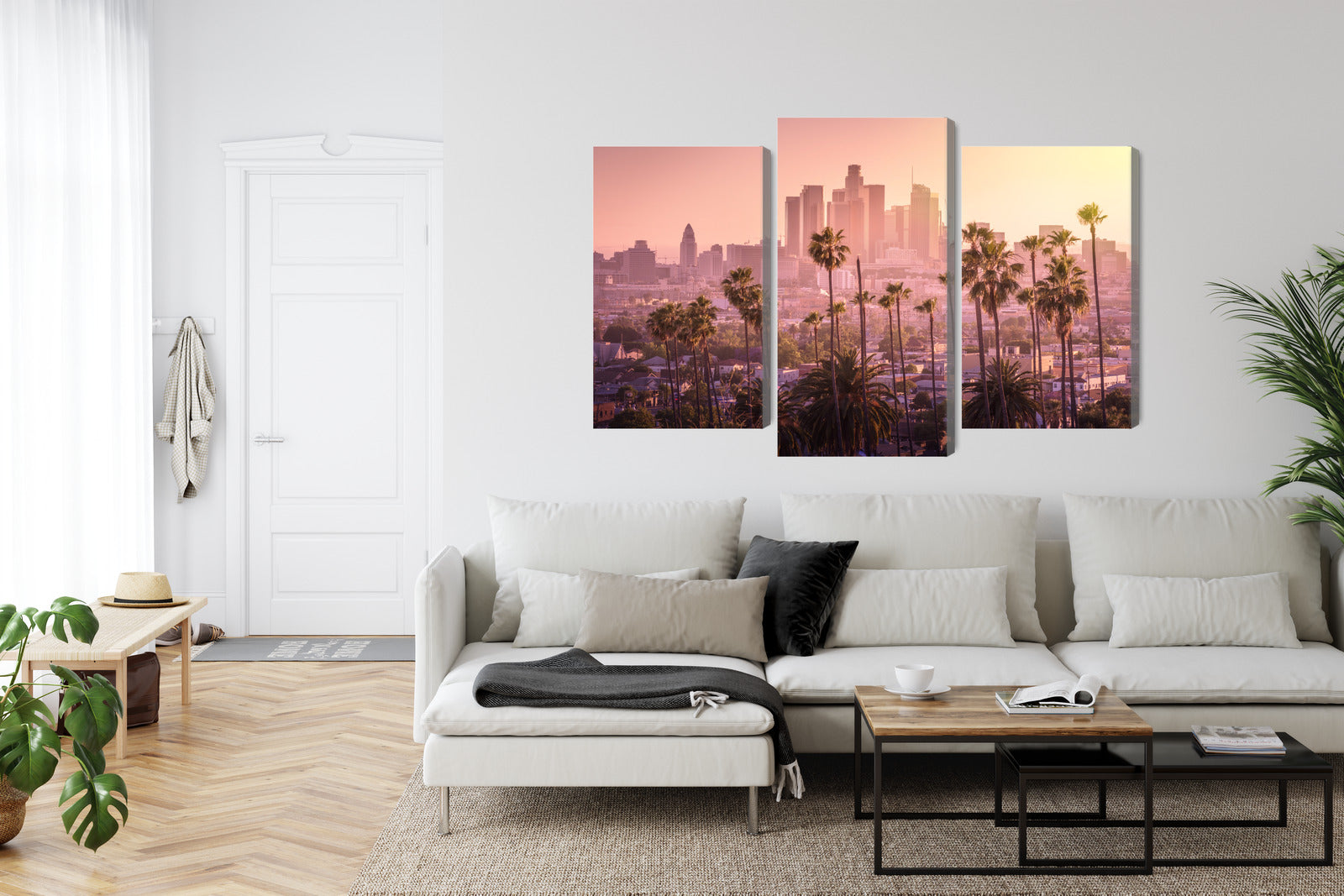 Obraz Wieloczęściowy Panorama Los Angeles – miejski zachód słońca do wnętrz nowoczesnych, industrialnych i loftowych – widok 5