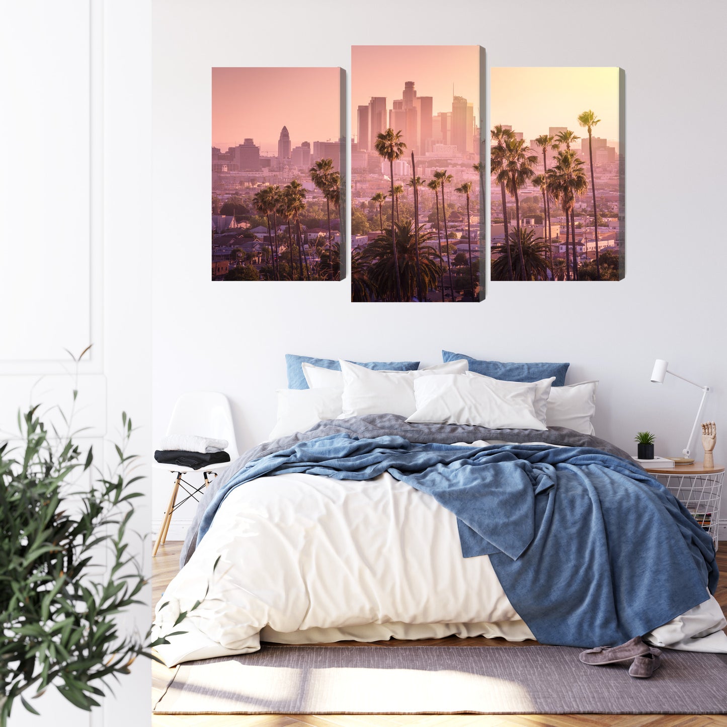 Obraz Wieloczęściowy Panorama Los Angeles – miejski zachód słońca do wnętrz nowoczesnych, industrialnych i loftowych – widok 2