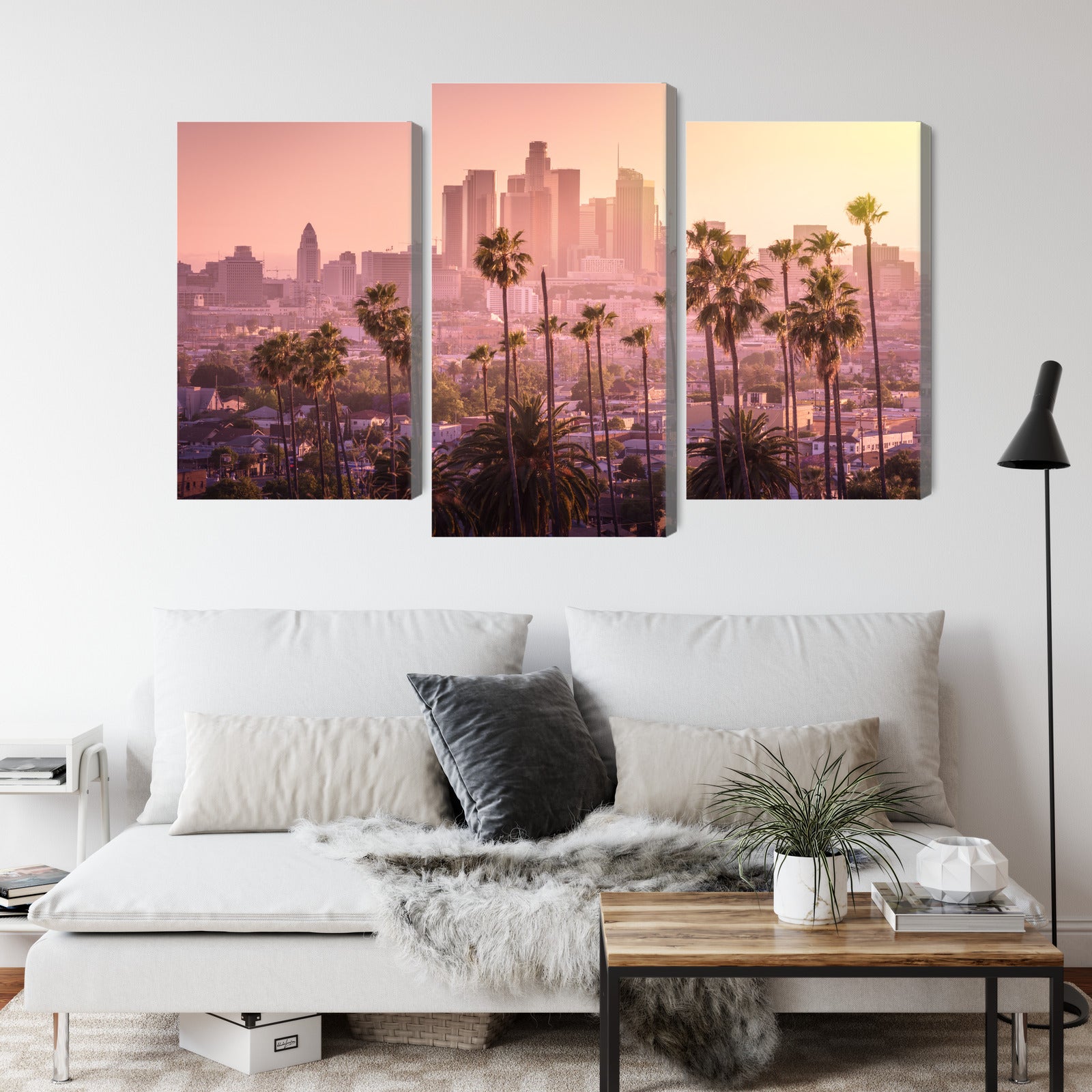 Obraz Wieloczęściowy Panorama Los Angeles – miejski zachód słońca do wnętrz nowoczesnych, industrialnych i loftowych – widok 3