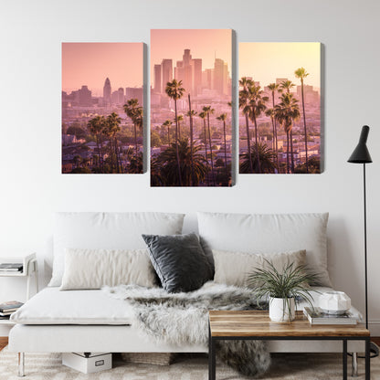 Obraz Wieloczęściowy Panorama Los Angeles – miejski zachód słońca do wnętrz nowoczesnych, industrialnych i loftowych – widok 3