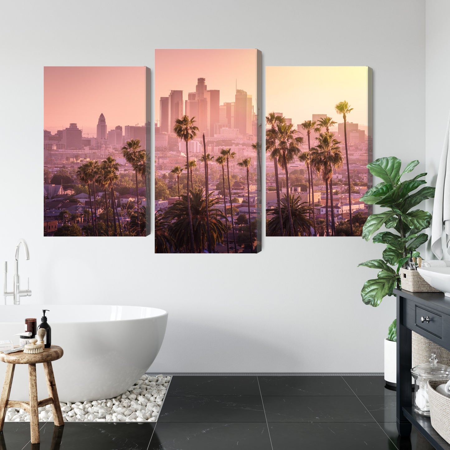 Obraz Wieloczęściowy Panorama Los Angeles – miejski zachód słońca do wnętrz nowoczesnych, industrialnych i loftowych – widok 4