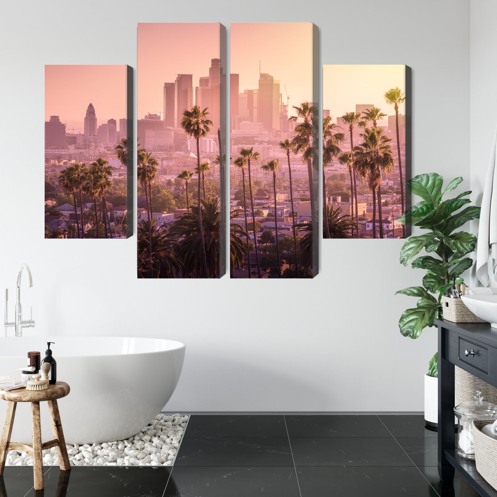 Obraz Wieloczęściowy Los Angeles O Zachodzie Słońca – miejska panorama do wnętrz nowoczesnych, industrialnych – widok 4