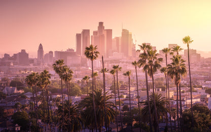 Obraz Wieloczęściowy Los Angeles O Zachodzie Słońca – miejska panorama do wnętrz nowoczesnych, industrialnych 240x150