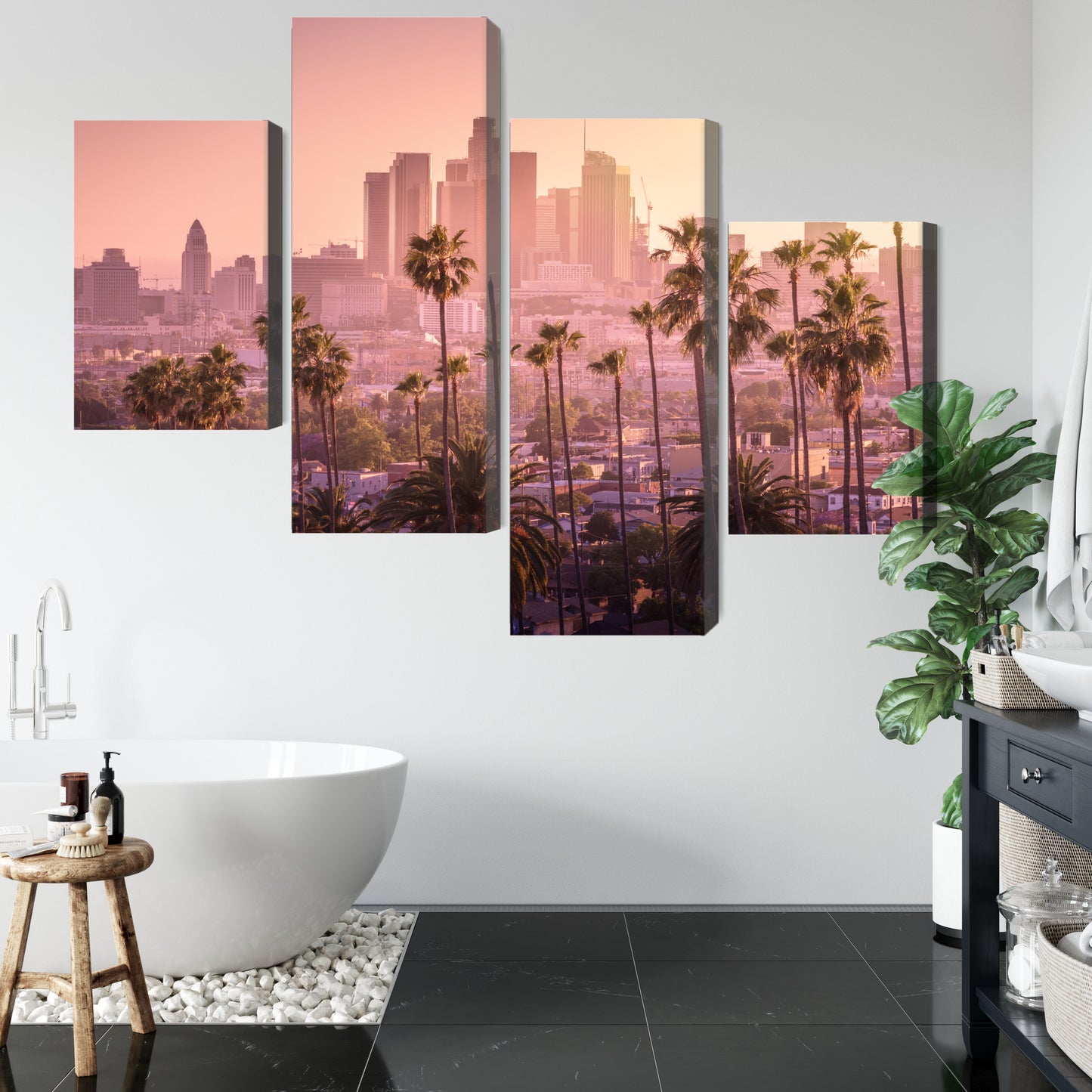 Obraz Wieloczęściowy Los Angeles O Zachodzie Słońca – miejska panorama do wnętrz nowoczesnych, industrialnych – widok 4