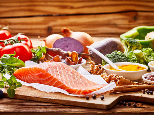 Obraz Wieloczęściowy Łosoś i Świeże Warzywa – apetyczna elegancja do wnętrz nowoczesnych, skandynawskich i bistro 200x150