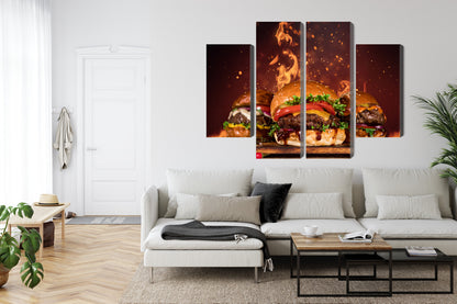 Obraz Wieloczęściowy Smaczne Hamburgery – apetyczna grafika do wnętrz nowoczesnych, loftowych i gastronomicznych – widok 5