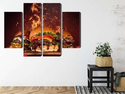 Obraz Wieloczęściowy Smaczne Hamburgery – apetyczna grafika do wnętrz nowoczesnych, loftowych i gastronomicznych – widok 7