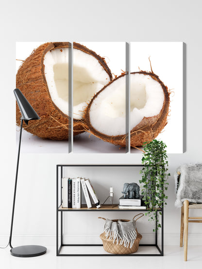 Obraz Wieloczęściowy Połówki Kokosa – egzotyczna harmonia do wnętrz boho, eko i nowoczesnych – widok 8