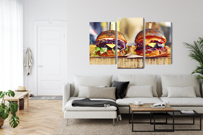 Obraz Wieloczęściowy Burgery Wegańskie – apetyczna grafika do wnętrz nowoczesnych, bistro i młodzieżowych – widok 5