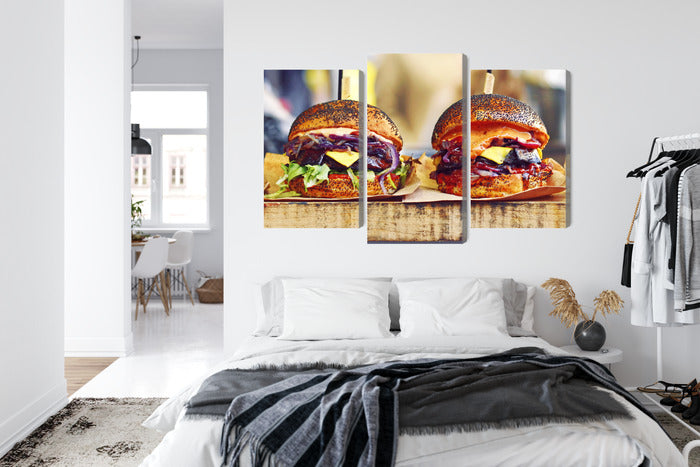 Obraz Wieloczęściowy Burgery Wegańskie – apetyczna grafika do wnętrz nowoczesnych, bistro i młodzieżowych – widok 6