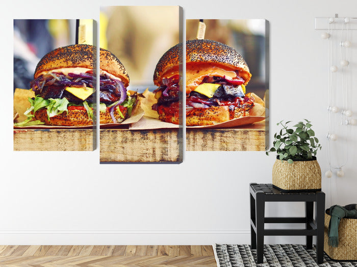 Obraz Wieloczęściowy Burgery Wegańskie – apetyczna grafika do wnętrz nowoczesnych, bistro i młodzieżowych – widok 7