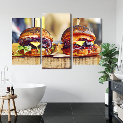 Obraz Wieloczęściowy Burgery Wegańskie – apetyczna grafika do wnętrz nowoczesnych, bistro i młodzieżowych – widok 4