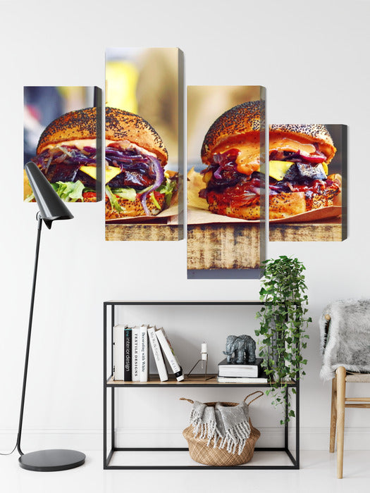 Obraz Wieloczęściowy Burgery Wegańskie – apetyczna food art do nowoczesnych i industrialnych kuchni – widok 8