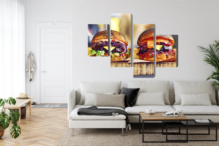 Obraz Wieloczęściowy Burgery Wegańskie – apetyczna food art do nowoczesnych i industrialnych kuchni – widok 5