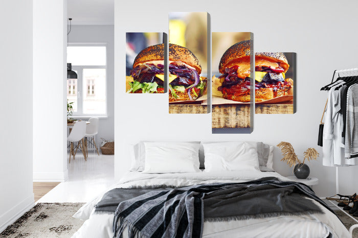 Obraz Wieloczęściowy Burgery Wegańskie – apetyczna food art do nowoczesnych i industrialnych kuchni – widok 6