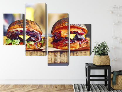 Obraz Wieloczęściowy Burgery Wegańskie – apetyczna food art do nowoczesnych i industrialnych kuchni – widok 7
