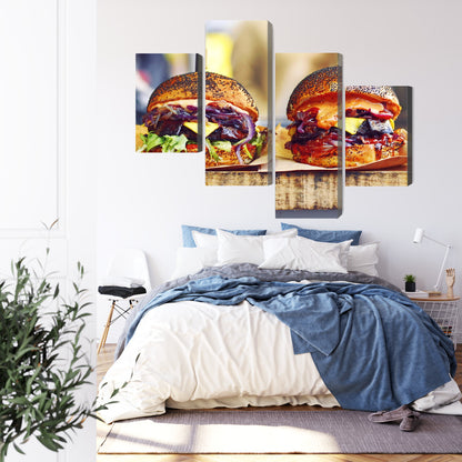Obraz Wieloczęściowy Burgery Wegańskie – apetyczna food art do nowoczesnych i industrialnych kuchni – widok 2