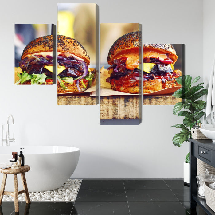 Obraz Wieloczęściowy Burgery Wegańskie – apetyczna food art do nowoczesnych i industrialnych kuchni – widok 4