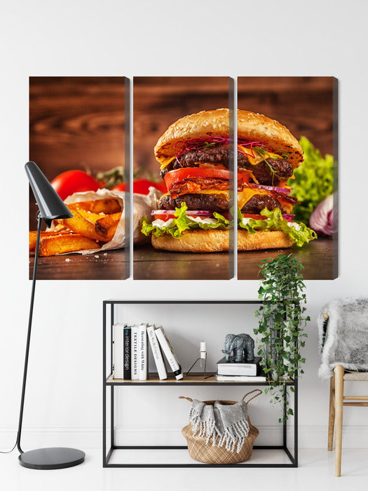 Obraz Wieloczęściowy Apetyczny Hamburger – nowoczesny pop-art do wnętrz loftowych, młodzieżowych i kuchni – widok 8