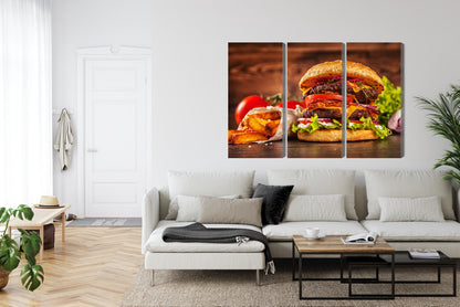 Obraz Wieloczęściowy Apetyczny Hamburger – nowoczesny pop-art do wnętrz loftowych, młodzieżowych i kuchni – widok 5