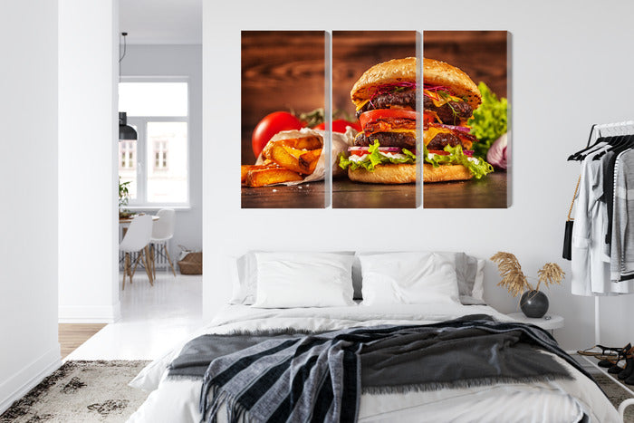 Obraz Wieloczęściowy Apetyczny Hamburger – nowoczesny pop-art do wnętrz loftowych, młodzieżowych i kuchni – widok 6