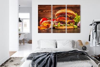 Obraz Wieloczęściowy Apetyczny Hamburger – nowoczesny pop-art do wnętrz loftowych, młodzieżowych i kuchni – widok 6