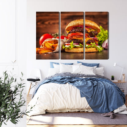 Obraz Wieloczęściowy Apetyczny Hamburger – nowoczesny pop-art do wnętrz loftowych, młodzieżowych i kuchni – widok 2