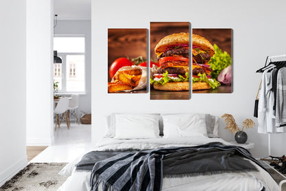 Obraz Wieloczęściowy Hamburger – apetyczna grafika do nowoczesnej kuchni i wnętrz pop-art – widok 6
