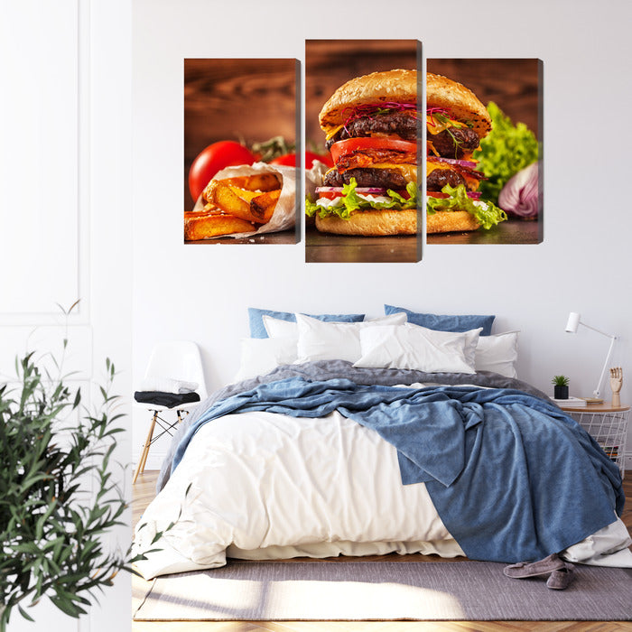 Obraz Wieloczęściowy Hamburger – apetyczna grafika do nowoczesnej kuchni i wnętrz pop-art – widok 2