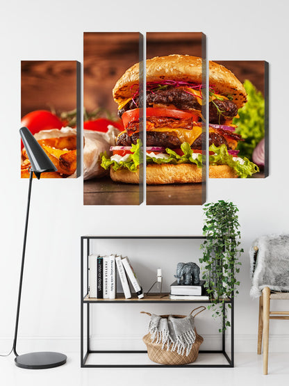 Obraz Wieloczęściowy Hamburger – apetyczny akcent do wnętrz nowoczesnych, loftowych i kulinarnych – widok 8