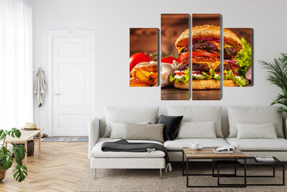 Obraz Wieloczęściowy Hamburger – apetyczny akcent do wnętrz nowoczesnych, loftowych i kulinarnych – widok 5
