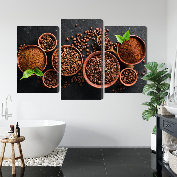 Obraz Wieloczęściowy Kawa i Ziarna – aromatyczna elegancja do wnętrz nowoczesnych, loft i kawiarni – widok 4