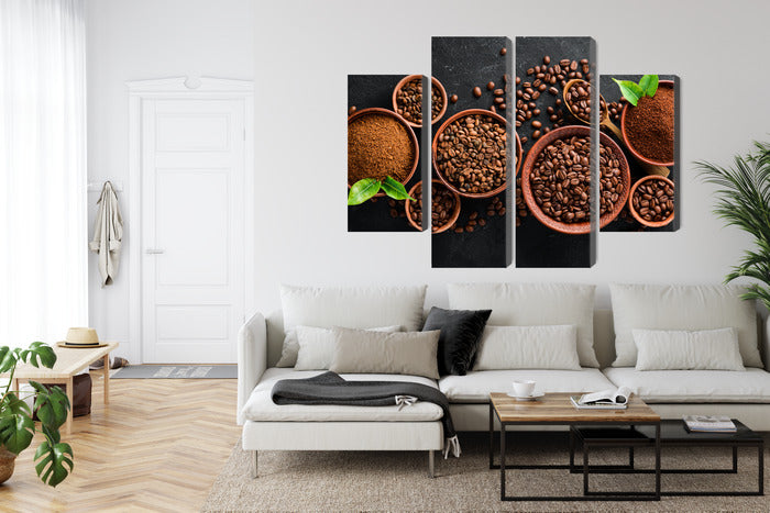 Obraz Wieloczęściowy Kawa Mielona i Ziarna – ciepła kompozycja do wnętrz loftowych i rustykalnych – widok 5