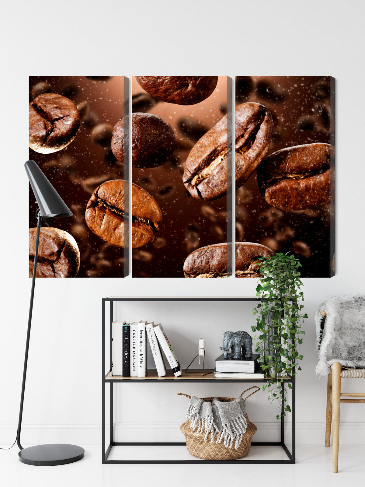 Obraz Wieloczęściowy Brązowe Ziarna Kawy – Aromatyczna Dekoracja do wnętrz Loft, Boho i Nowoczesnych – widok 8